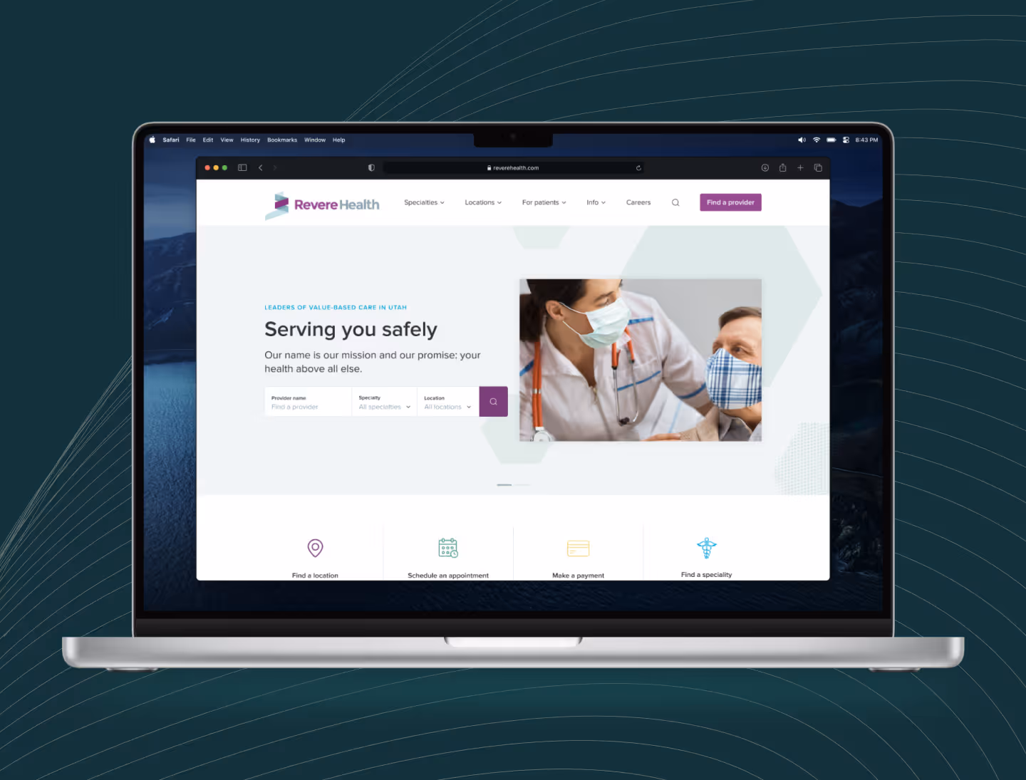 A laptop shows the Revere Health website homepage