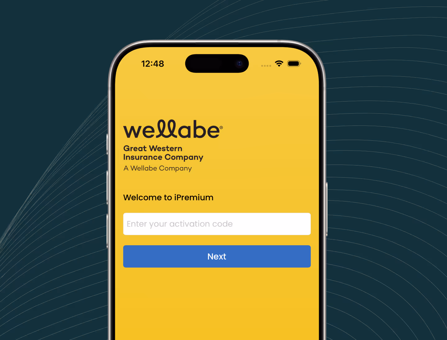 The iPremium sign in screen uses an activation code to get started