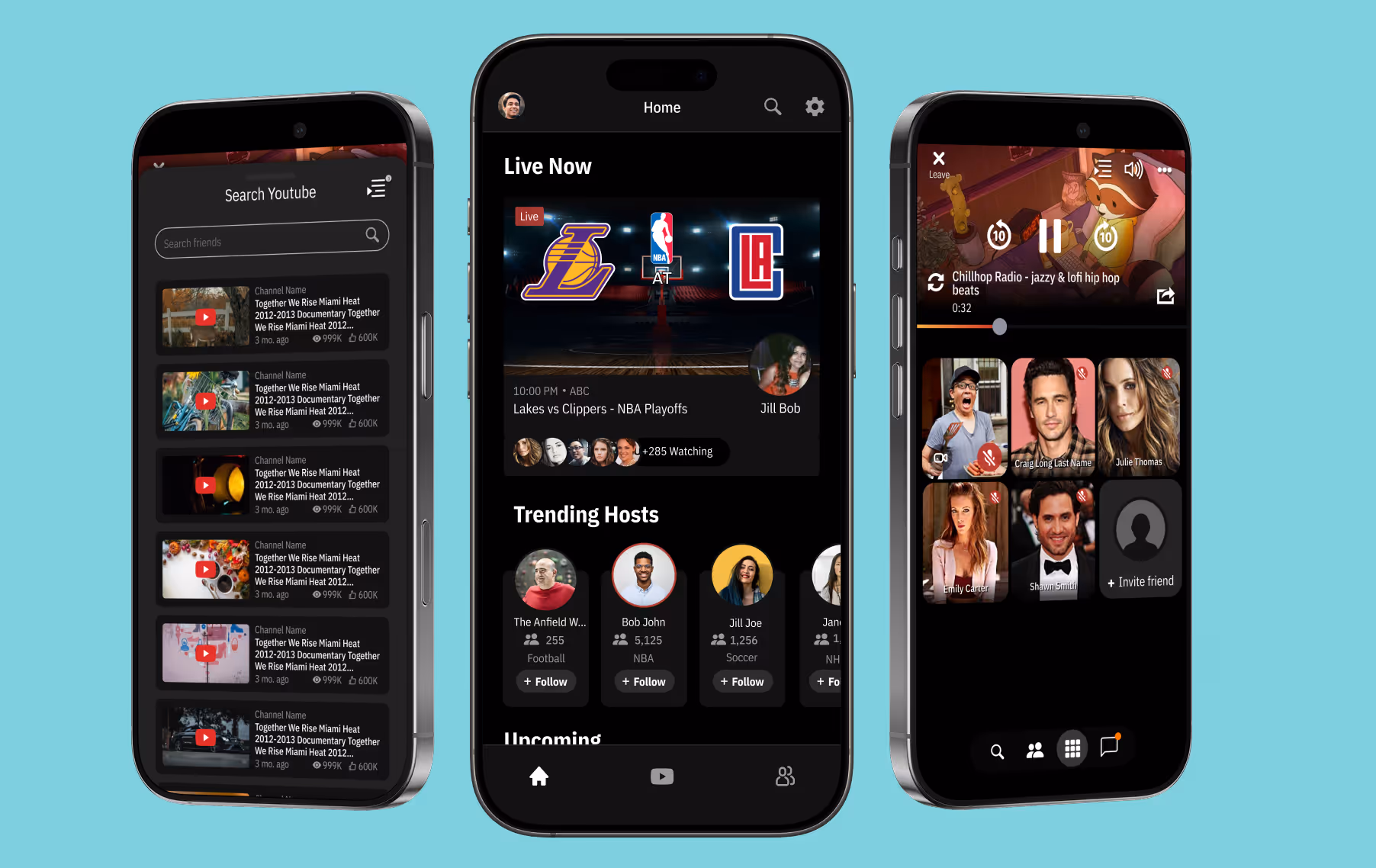 In the Hot Mic app, users can search Youtube, see what games are live now and what hosts are streaming, and listen to radio