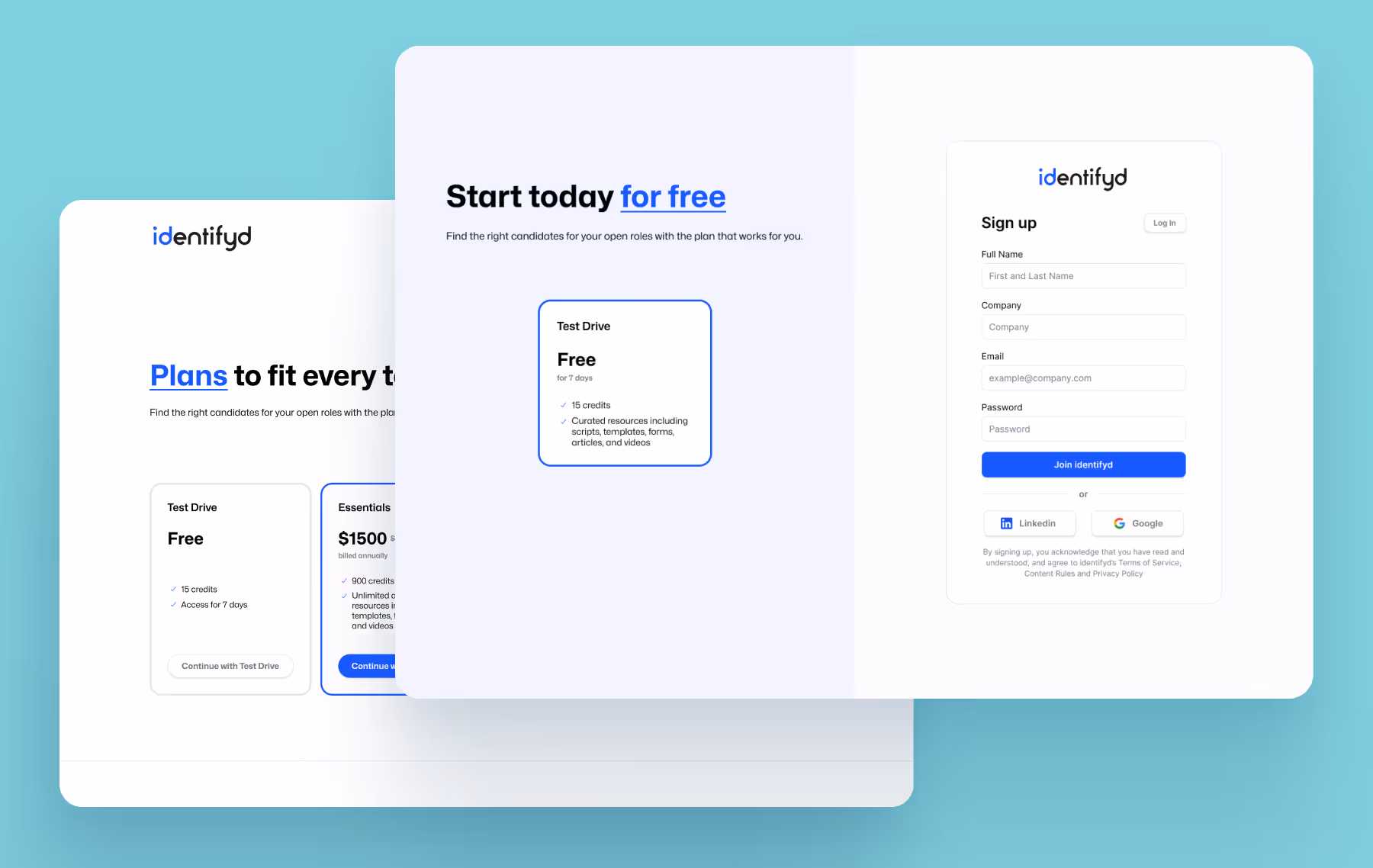 The Identifyd marketing site walks through plan options, including the trial which users can start free today