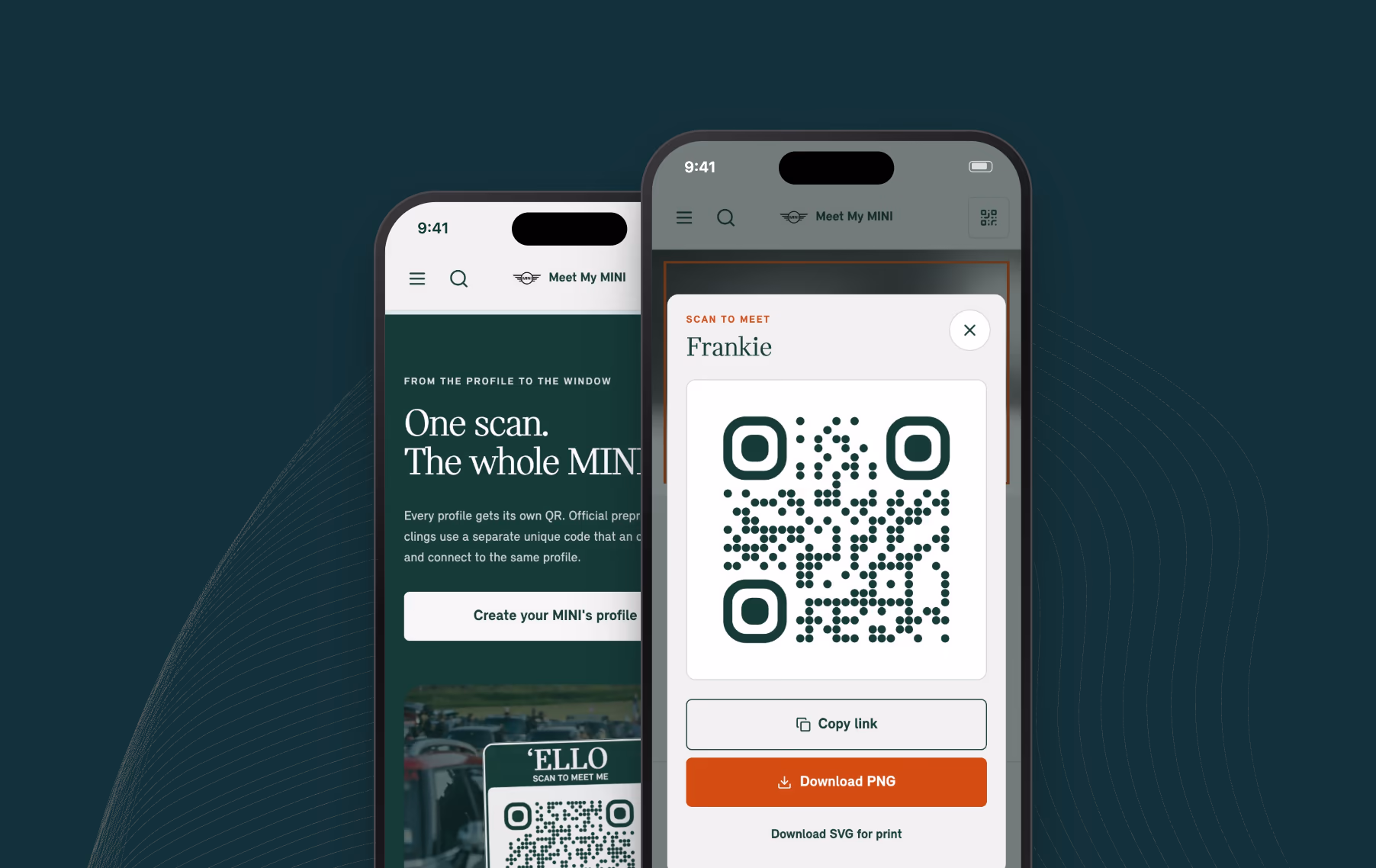 The One scan section of the landing page next to the QR code a visitor scans to meet Frankie