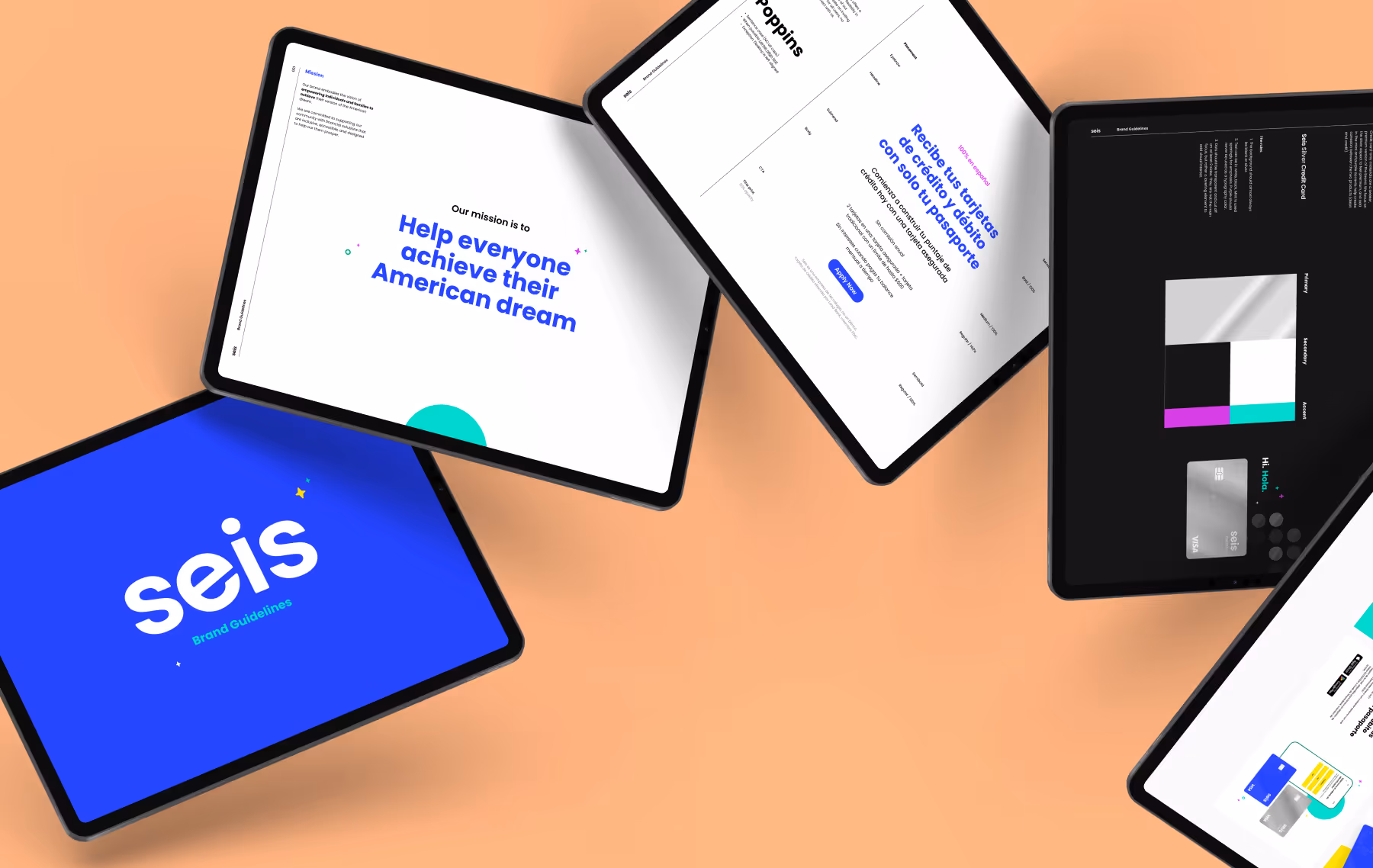The brand guide explains the Seis mission, typography, color palette, and more