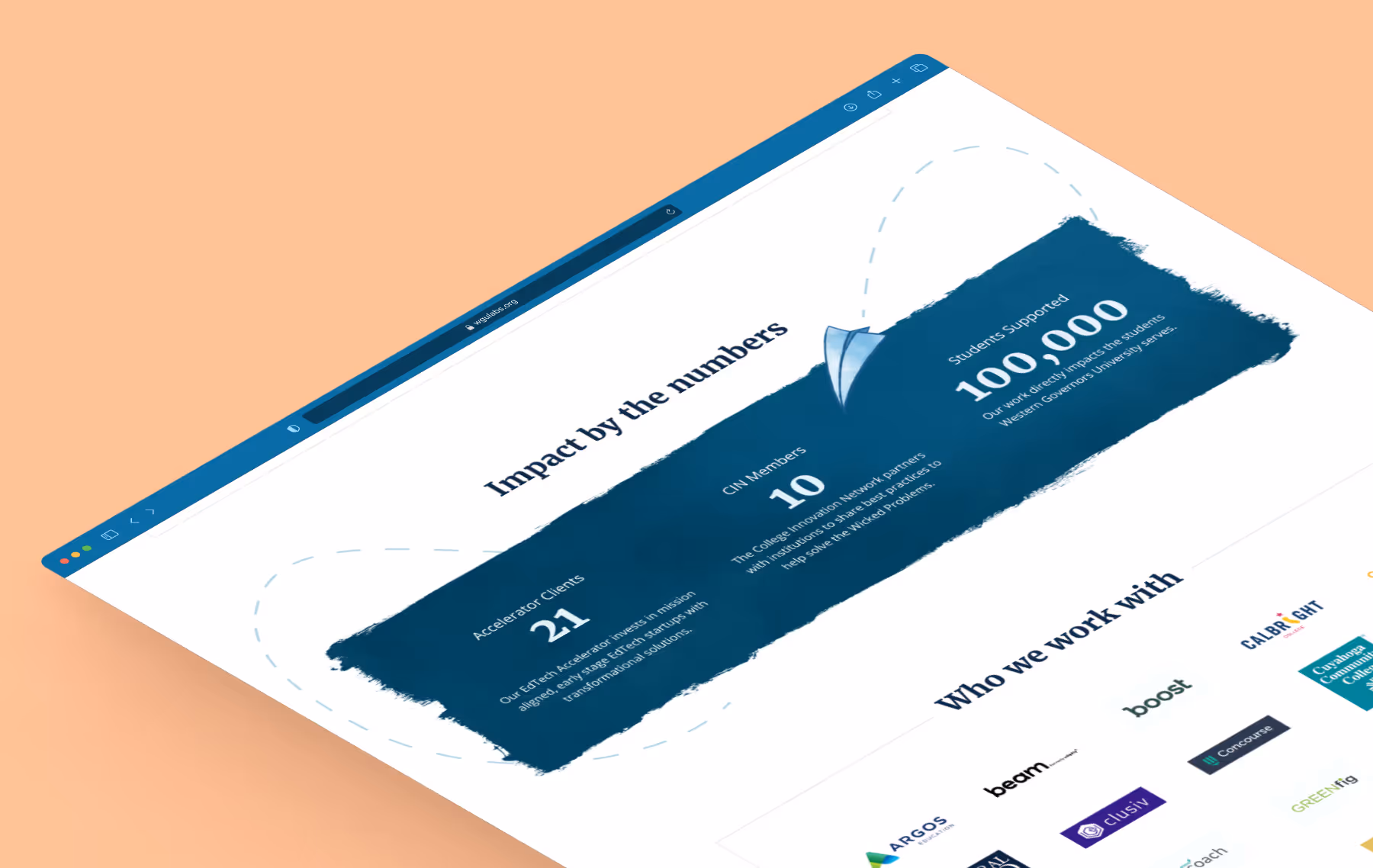 Another view of the WGU Labs website showing impact statistics